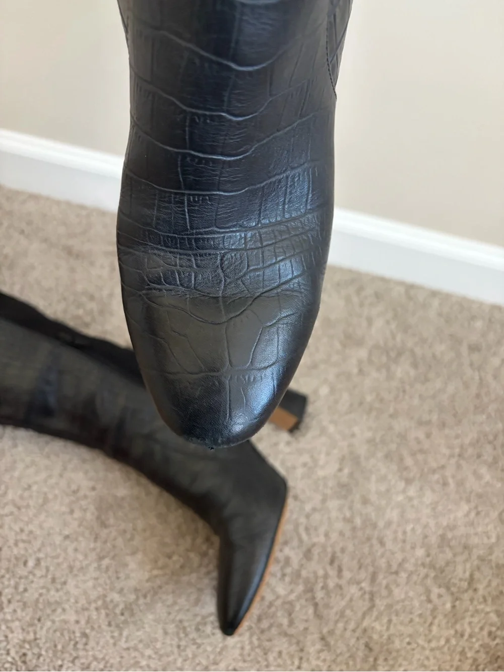 Tall Women's Black Croc-Embossed Knee-High Boots
